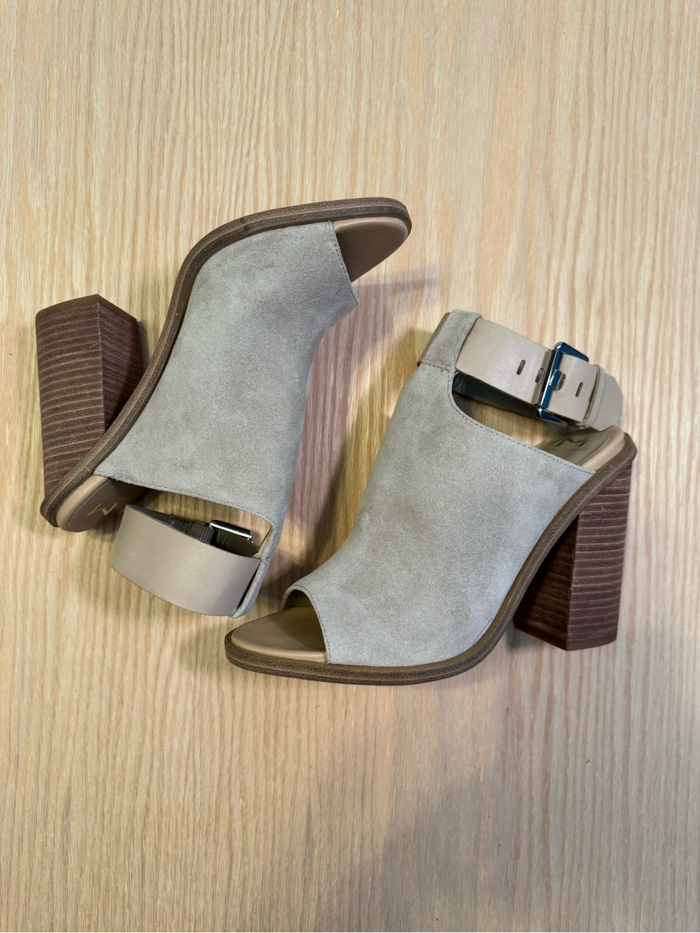 Marc Fisher Taupe Suede Open-Toe Block Heel Sandals